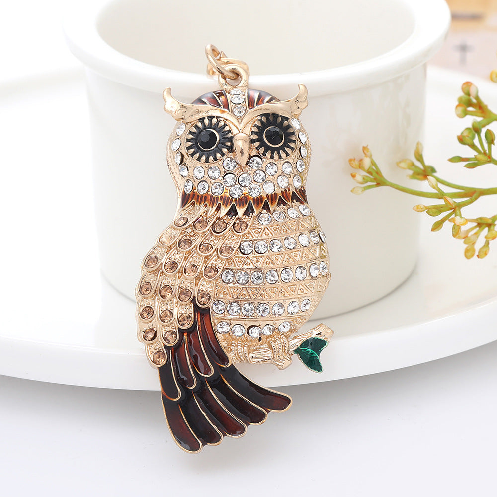 Lovely diamond inlaid owl keychain  (Minimo de compra 2) MIC-ChaoK002