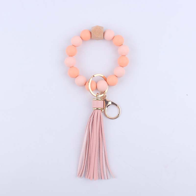 Keychains Silicone Beads Octagon Leather Tassel Wristlet MIC-YWGT003