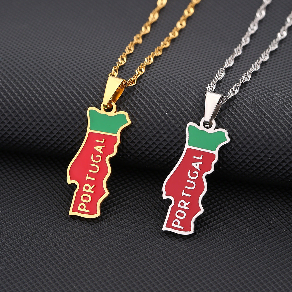 Necklaces Stainless Steel Map Portugal HongZ002