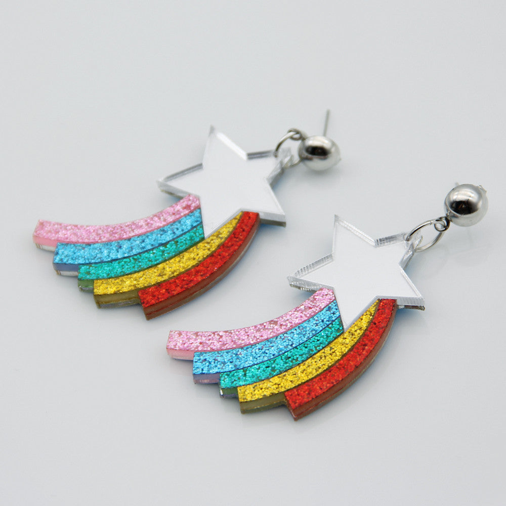 Acrylic pentagram Rainbow Earrings (Minimo de compra 2) MIC-XiangE003