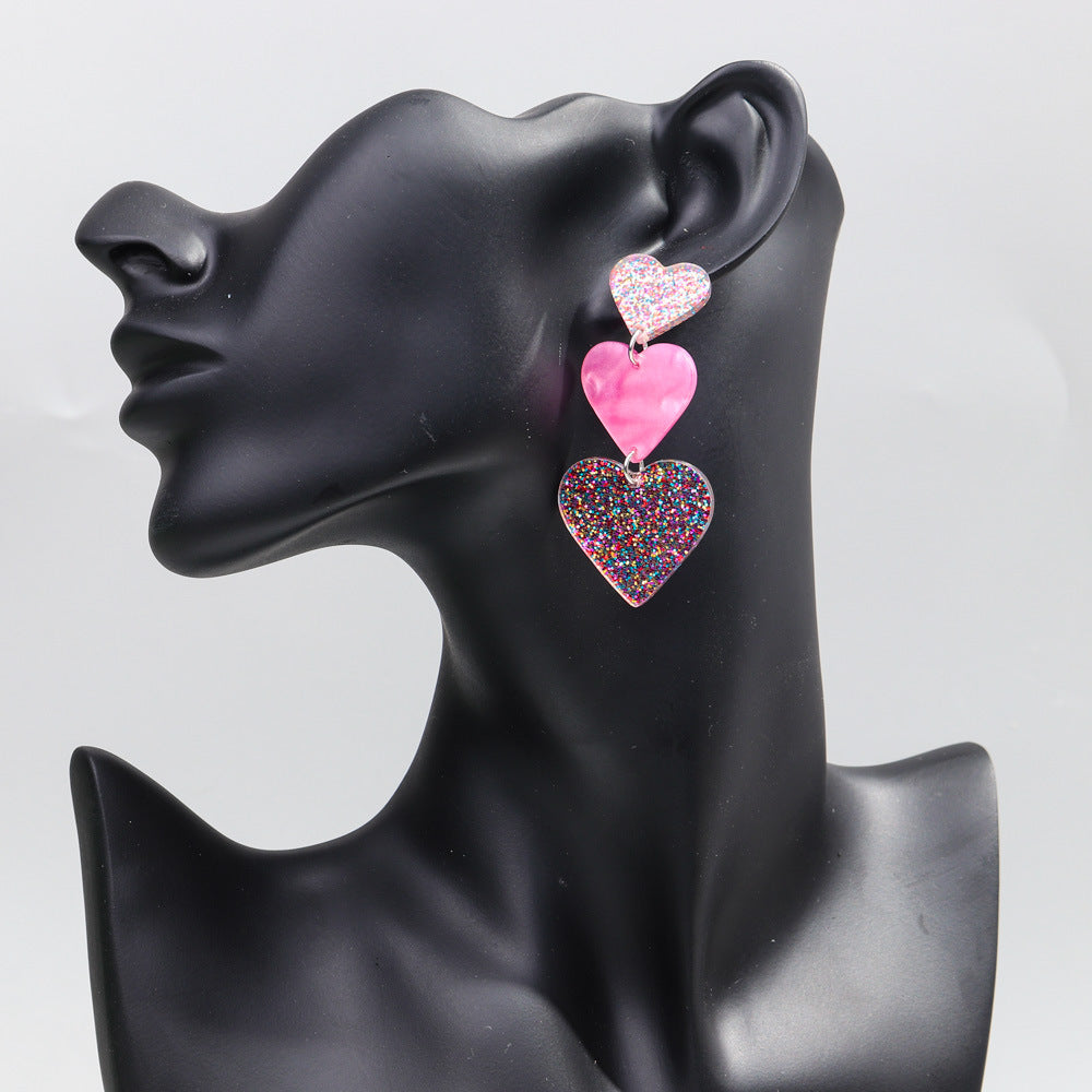 Acrylic Peach Heart Shining Pink Earrings MYA-ChouD043