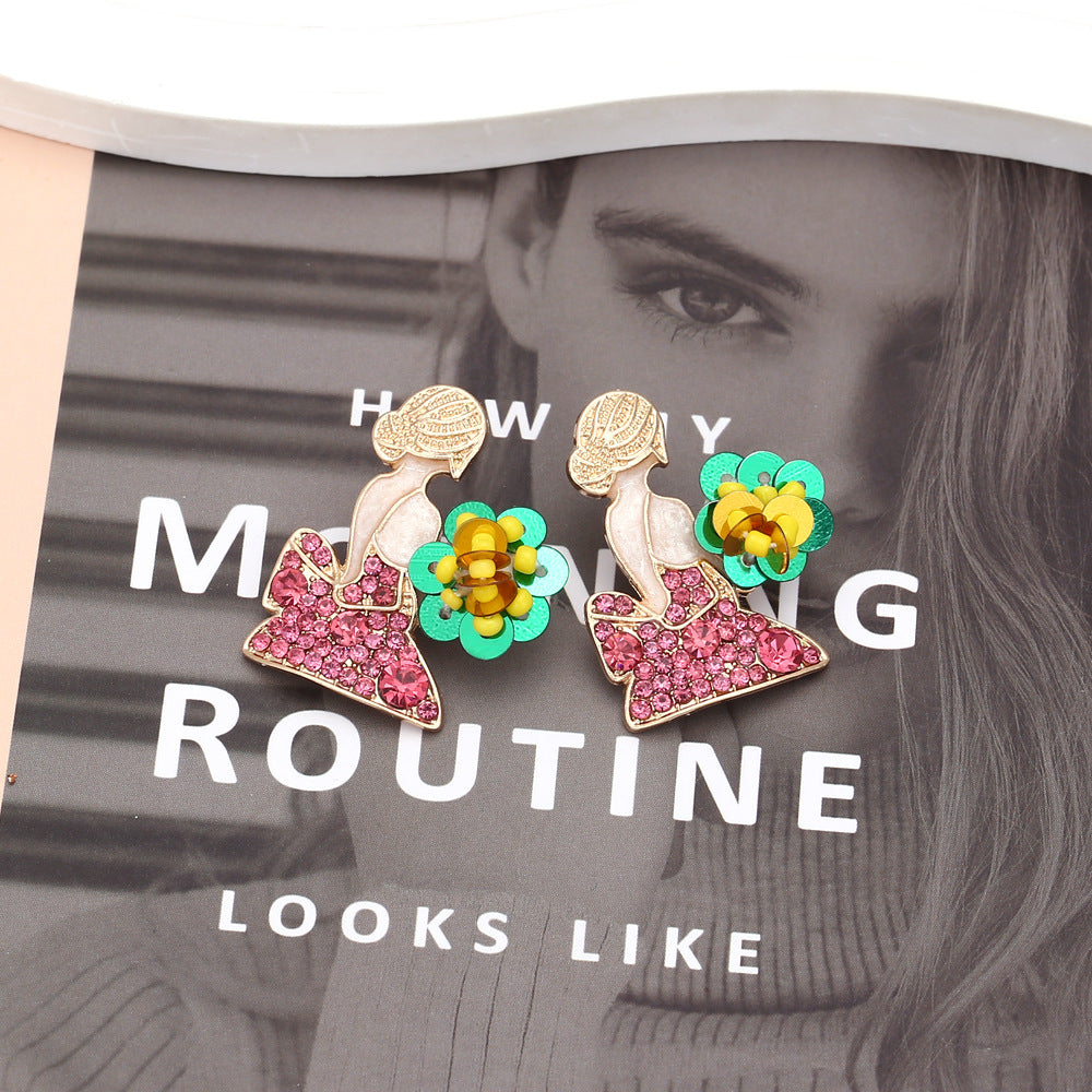 Alloy diamond studded cartoon girl earrings MIC-ManY044