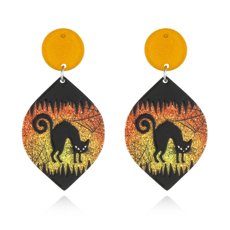 Acrylic Ghost Cat Witch Earrings (Minimo de Compra 3) MYA-YuanQ001