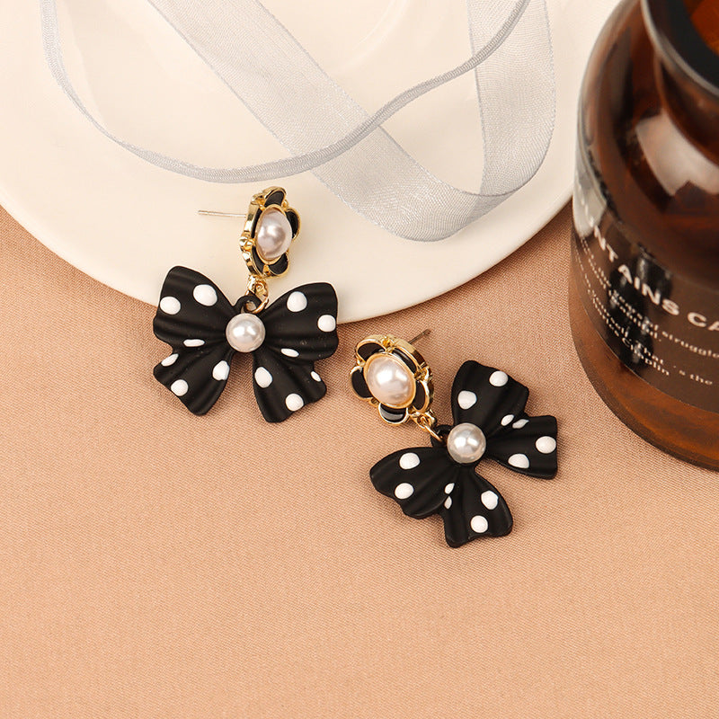 Alloy polka dot bow earringsMIC-LSY029