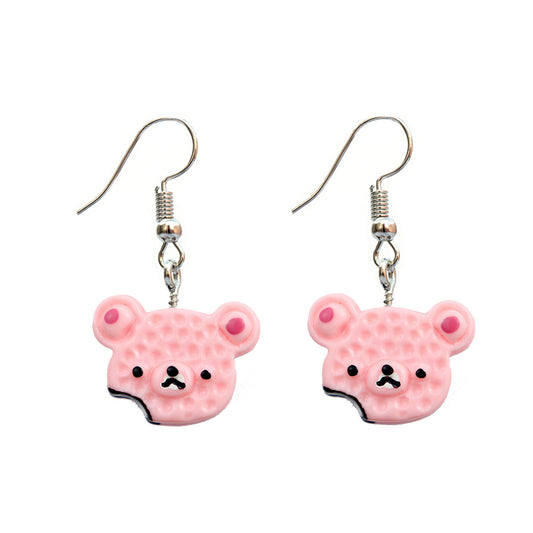 Acrylic Pink Cute Bear Earrings MYA-NiQ037