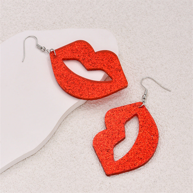 Acrylic Red Lip Earrings (Minimo de compra 2) MIC-GanL020