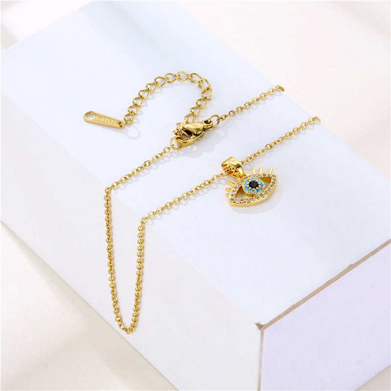 Necklace Stainless Steel Full Diamond Zircon Blue Eyes QR011