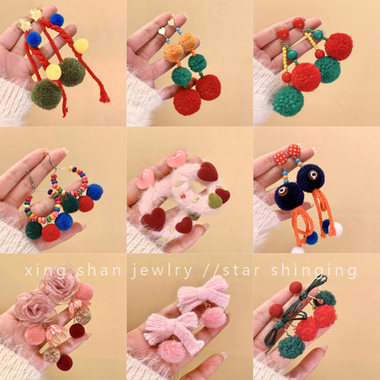 Alloy colored fur ball earrings MIC-XingS019