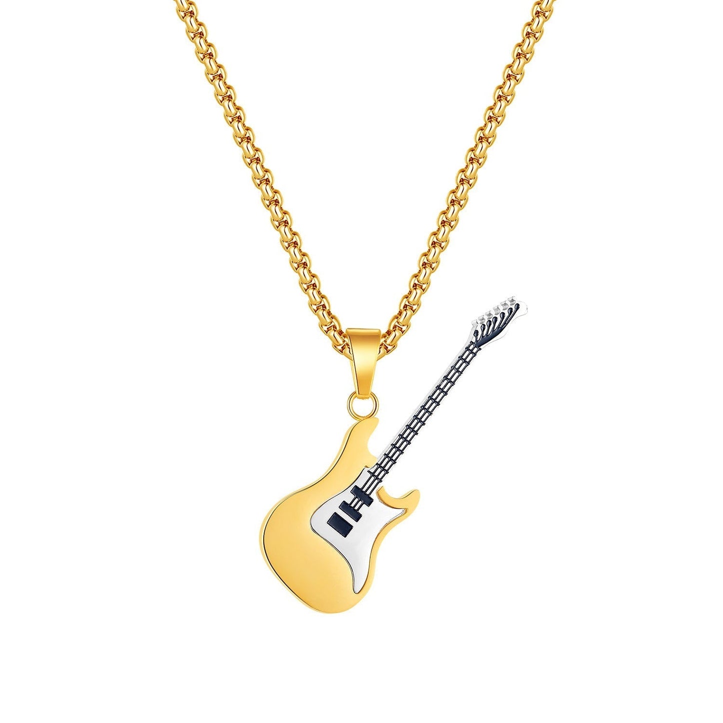 Necklace Stainless Hip Hop Guitar Pendant GeJ011