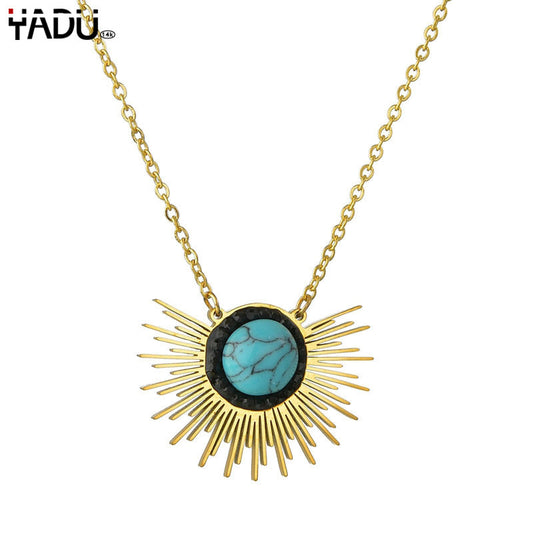 Stainless steel sun flower turquoise necklace  (Minimo de Compra 2) MIC-YanC011