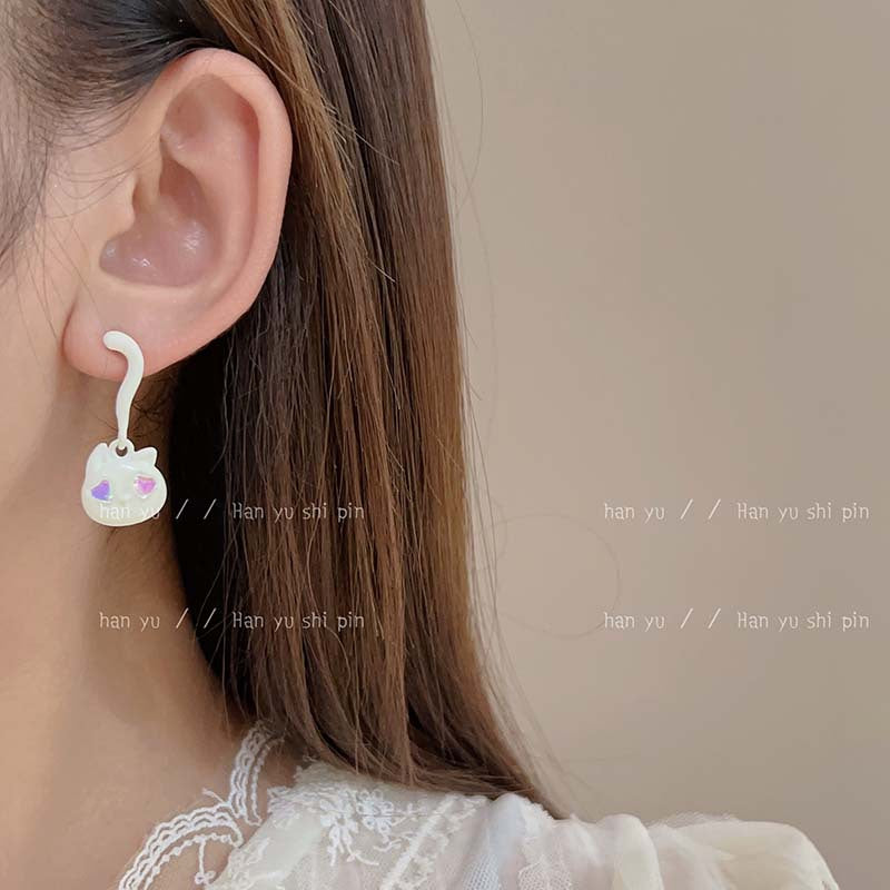 Alloy cartoon asymmetric white cat earrings (Minimo de Compra 2) MIC-HanY006