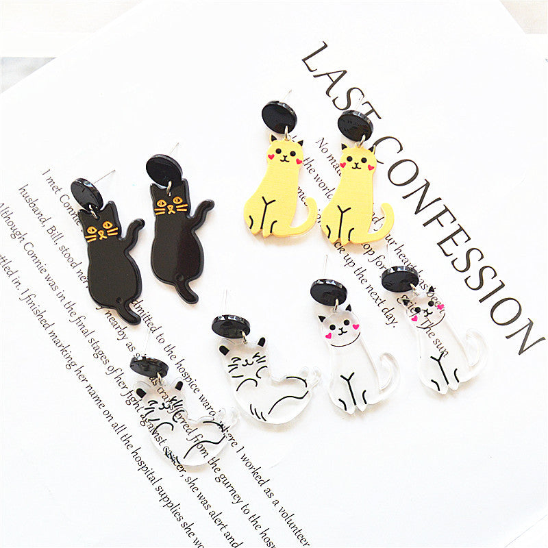 Alloy pretty girl black and white cat earrings MIC-XieN047