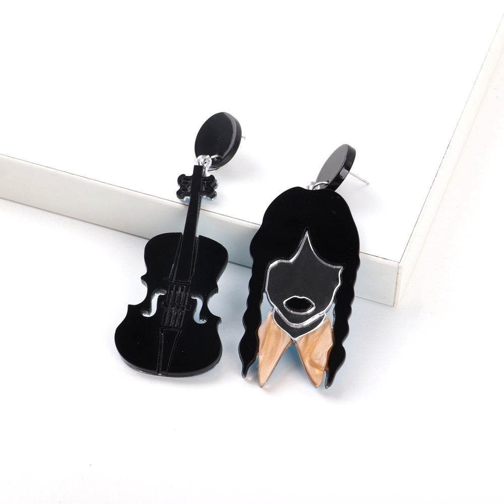 Acrylic Music Girl Guitar Earrings MIC-ChouD017