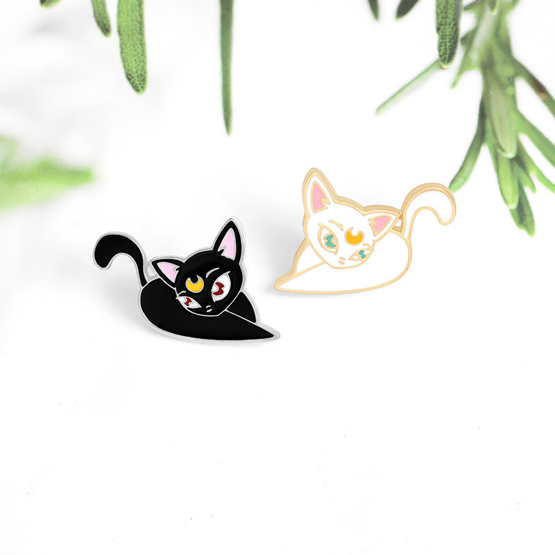 Alloy black and white cat brooch MIC-XuX004