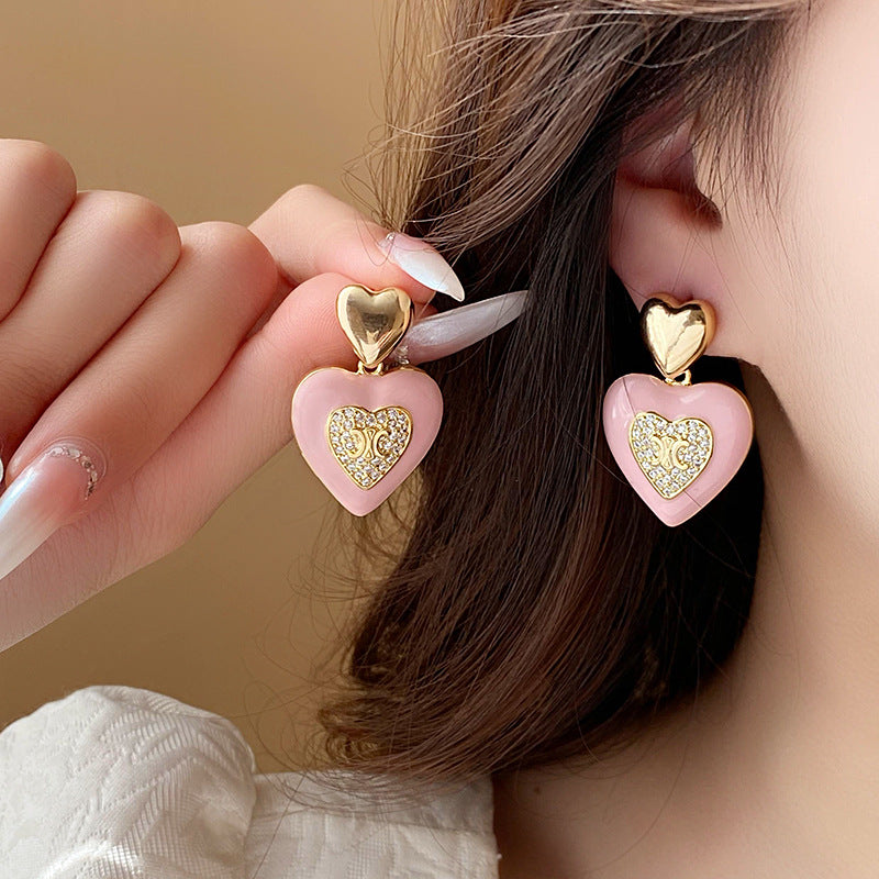 Alloy Zircon Letter Love Earrings (Minimo de compra 2) MIC-FengM008