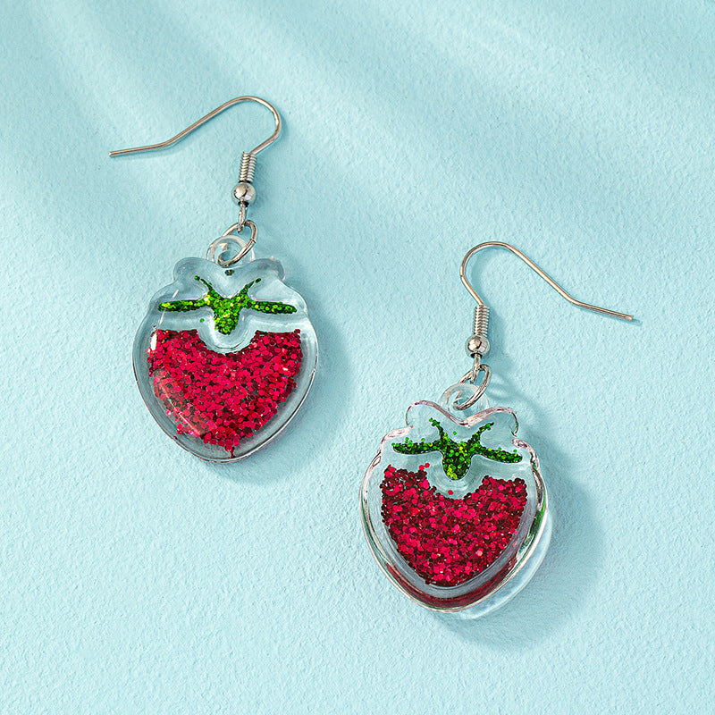 Alloy Bright Pink Fruit Strawberry Earrings MYA-AYN028