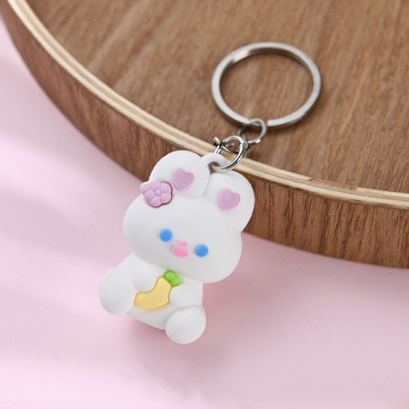 PVC cartoon strawberry bear rabbit keychain (Minimo de compra 3) MIC-ZhuoJ013