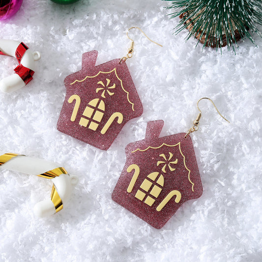 Acrylic Christmas House Earrings (Minimo de Compra 5) MIC-DaiW007