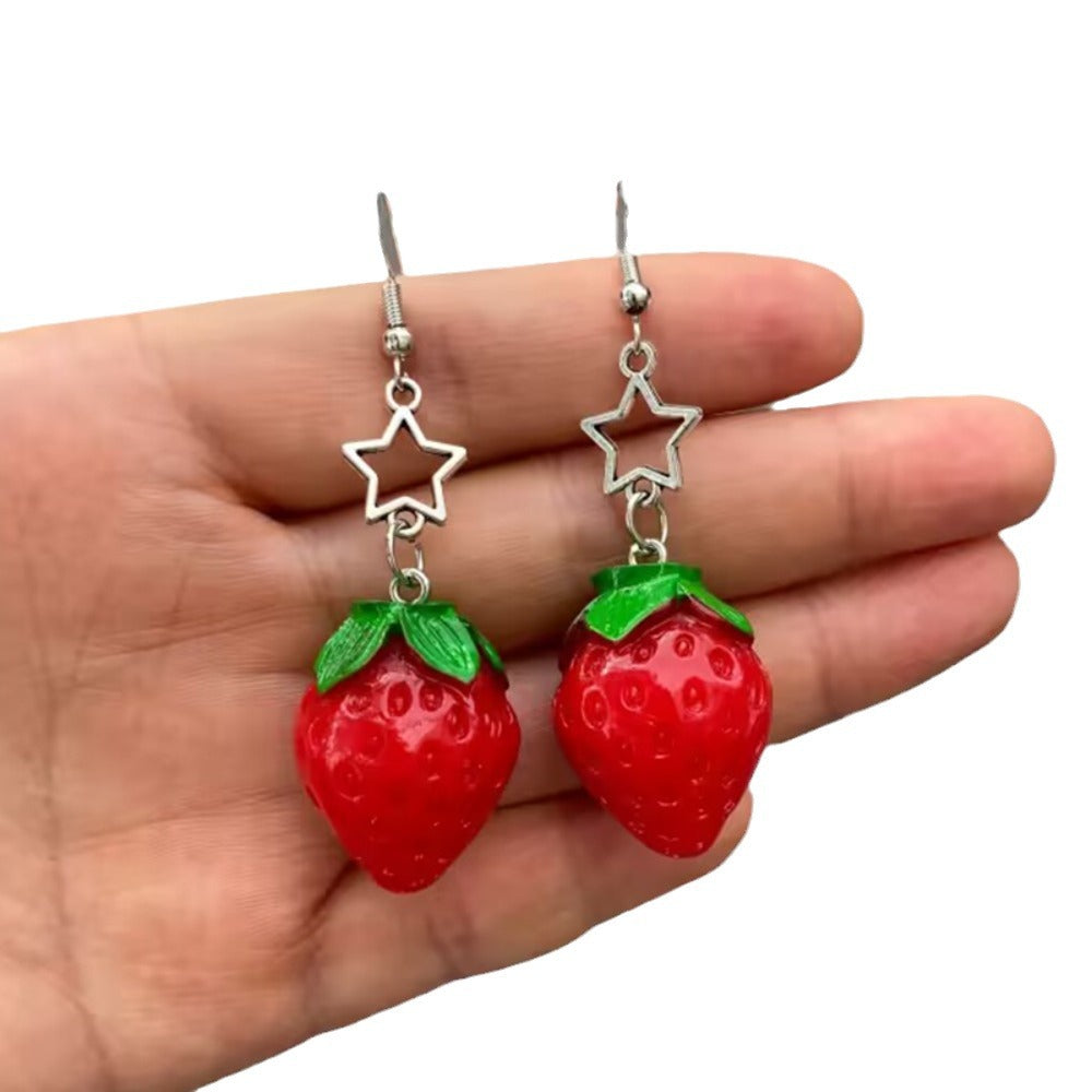 Alloy resin pentagonal strawberry earrings (Minimo de compra 2） MIC-GenL004