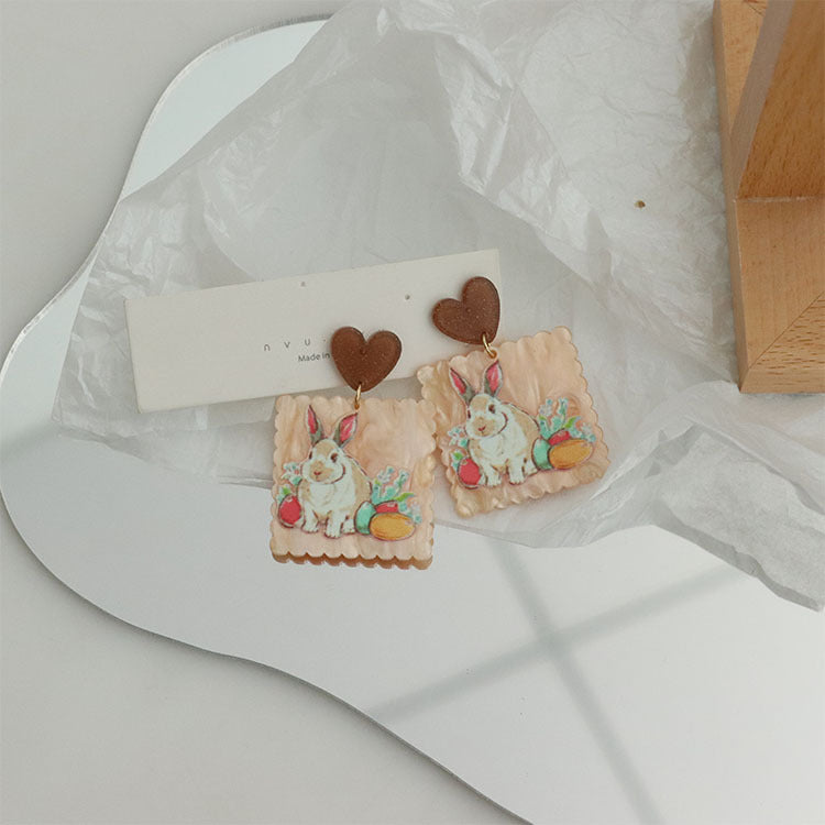 Acrylic oil painting style cartoon rabbit earrings MIC-QingJ023