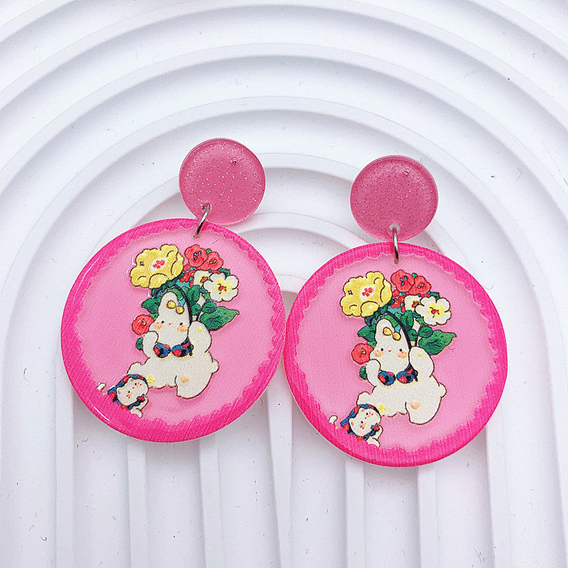 Acrylic Graffiti Embossed Print Earrings  (Minimo de Compra 2) MIC-ShiJ005