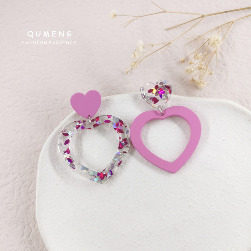 Acrylic pink sequin love letter earrings (Minimo de Compra 2) MIC-QingM019