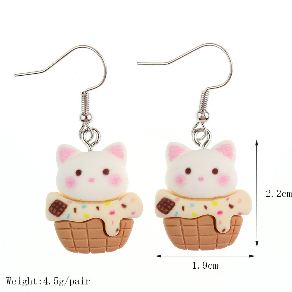 Resin Earrings Cute Cartoon Bear Kitty Kitten (S) niqing026