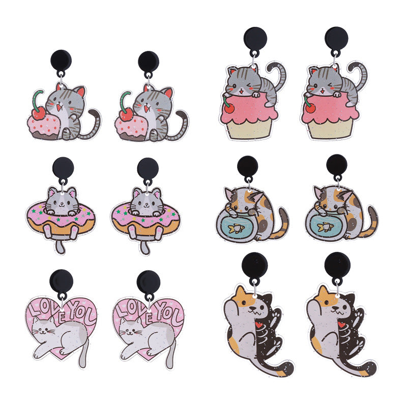 Alloy acrylic donut cat earrings MIC-ChouT053