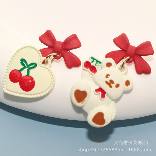 Resin Heart Cherry Bow Earrings (Minimo de Compra 2) MYA-YiR003