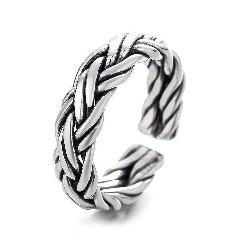 S925 sterling silver geometric braided twist ring US-YTH005