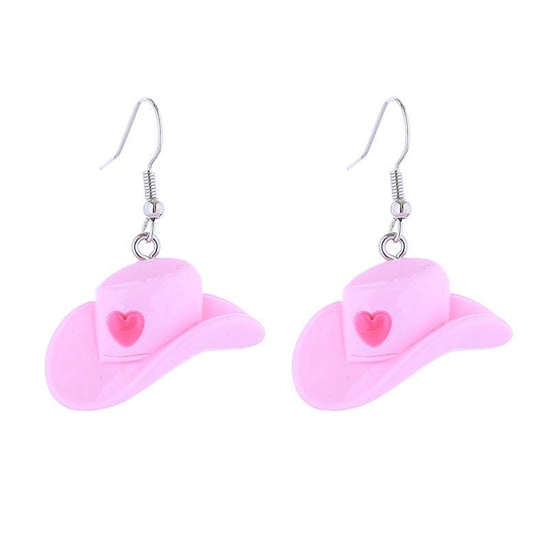 Alloy acrylic love poker pink denim hat earrings MIC-ChouT049