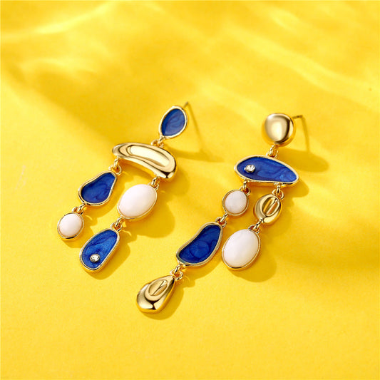 Alloy Asymmetric Blue Oil Dropping Earrings (Minimo de compra 3)  MIC-YiD001