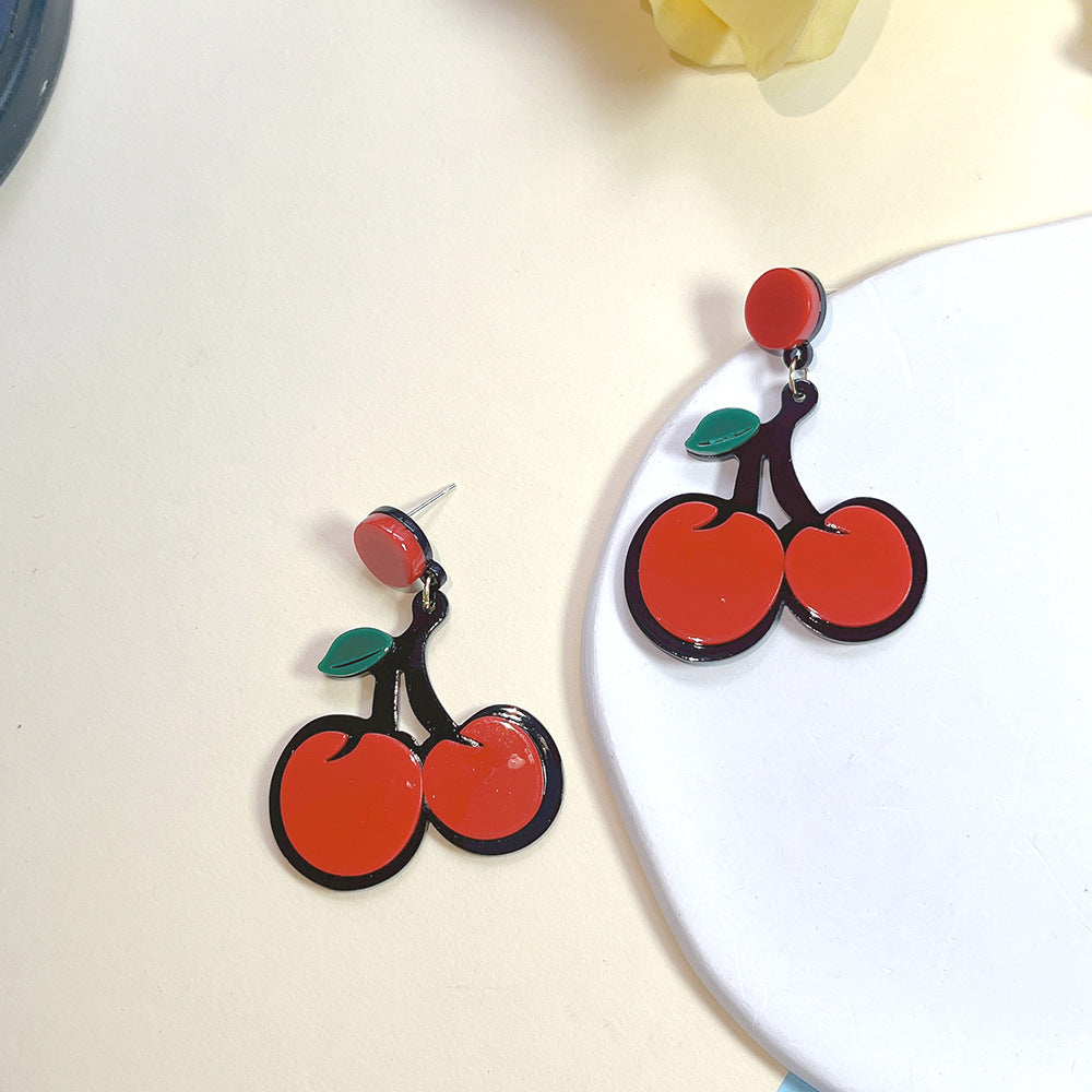 Acrylic New Trendy Cherry Earrings PinH009