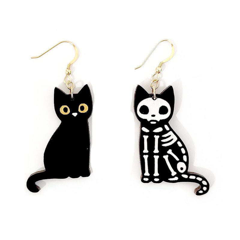 Acrylic Skeleton Cat Black Cat Earrings MIC-YaYi004