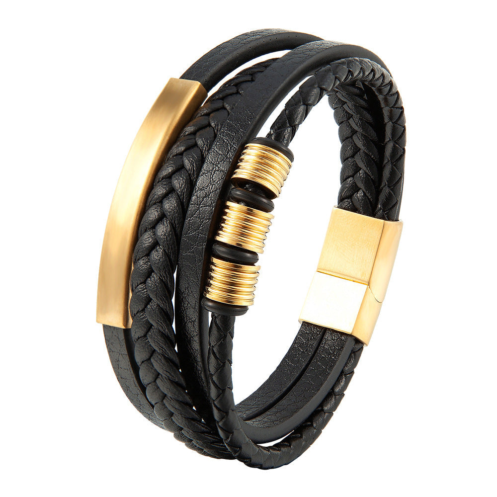 Bracelet Stainless Steel Leather Woven Multi Layer OuSD002