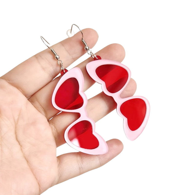 Acrylic Heart Heart Heart Pink Earrings MIC-XueP108