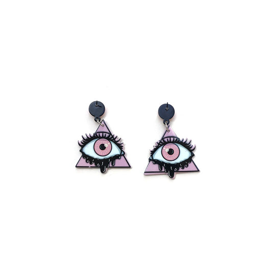 Acrylic Pink Triangle Eye Earrings MIC-QiuG011