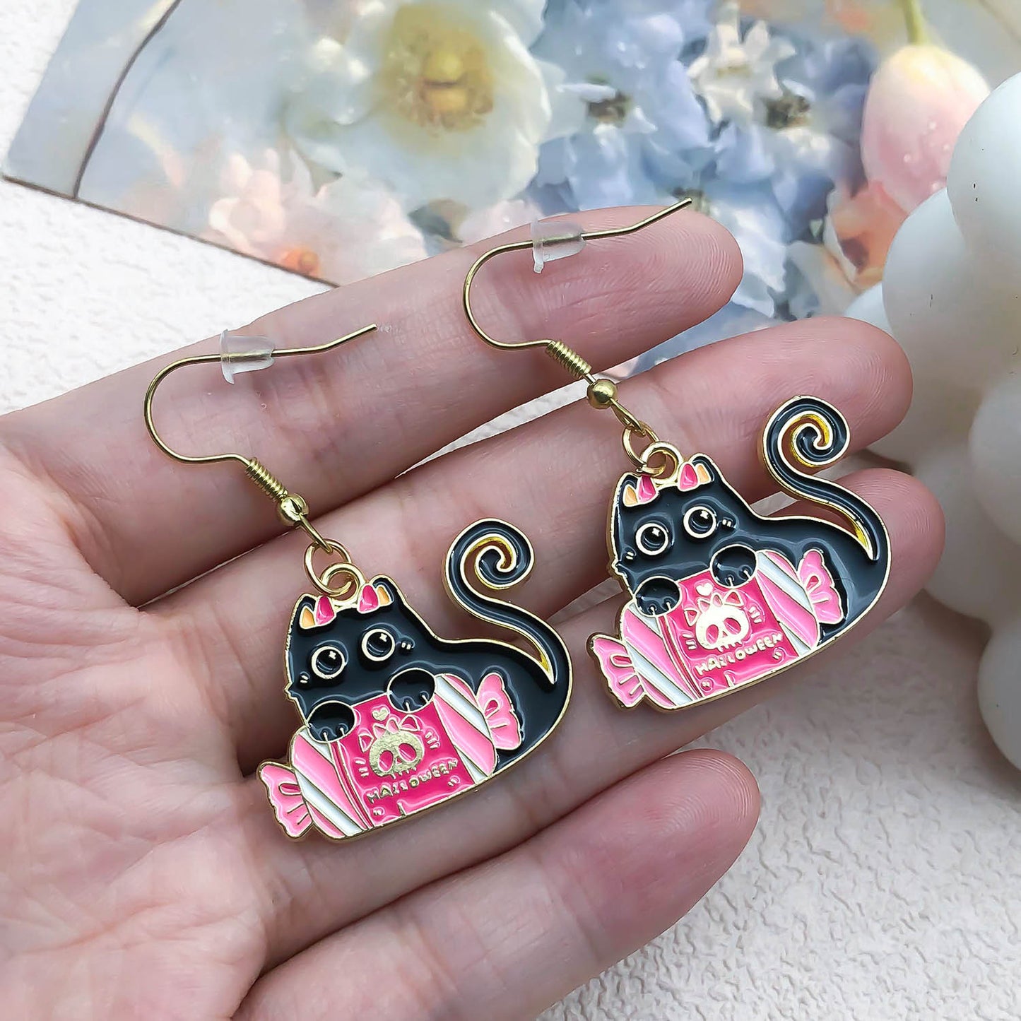 Alloy Halloween cartoon cat candy earrings (Minimo de compra 5) MIC-OuL003