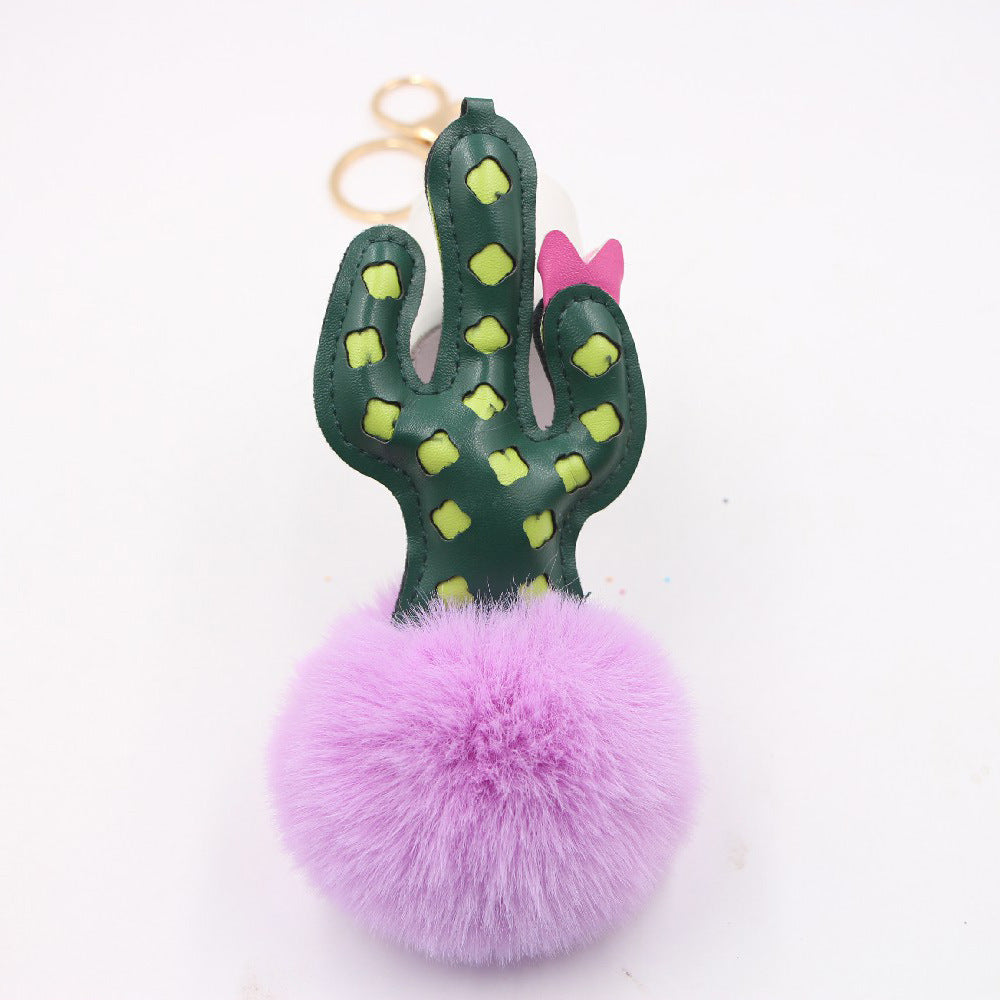 Alloy Faux Hair Cactus Hairball Pom Pom Keychain MIC-Zuge039