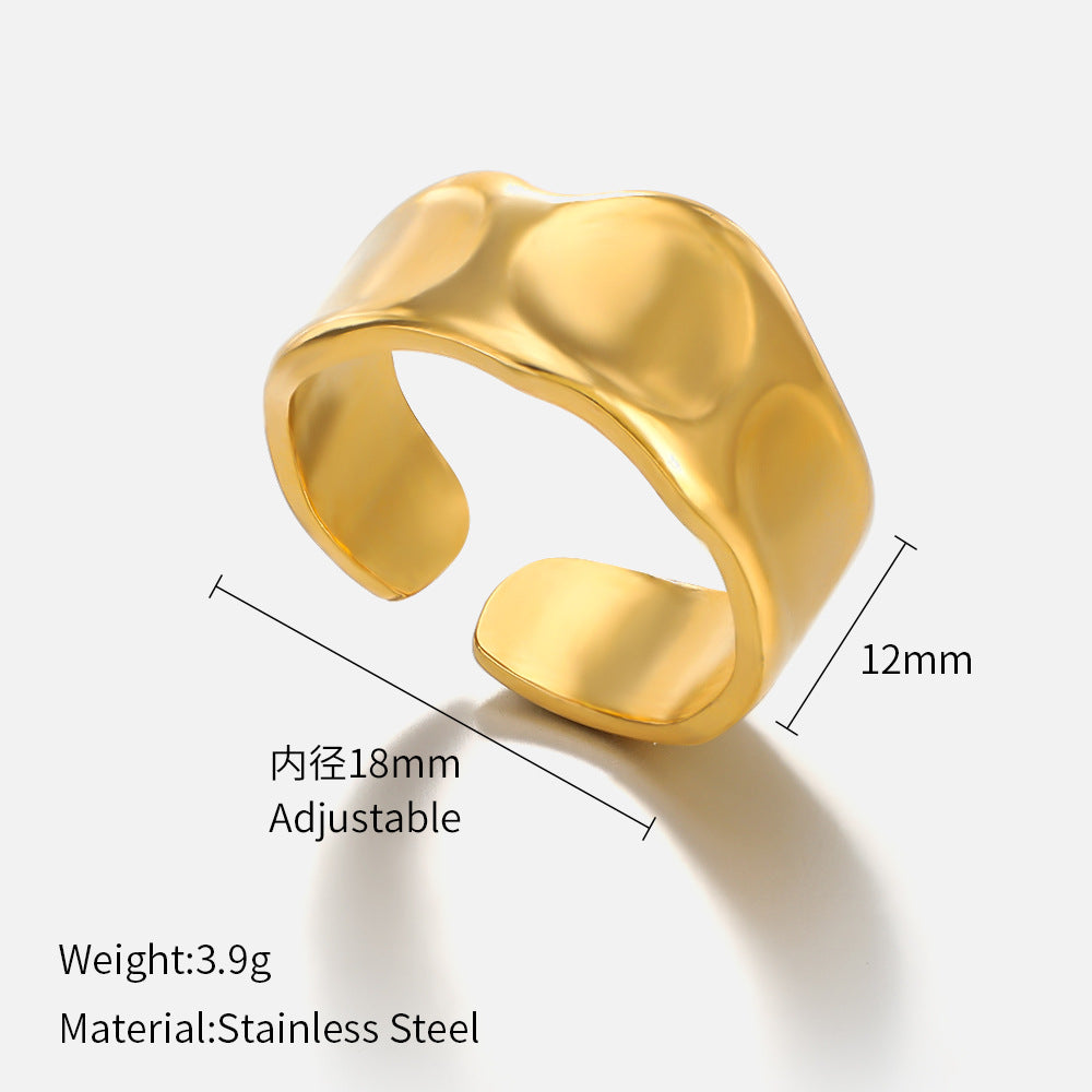 Stainless Steel Gold Plated Wide Face Open Ring （Minimo de compra 2） MIC-chenH004