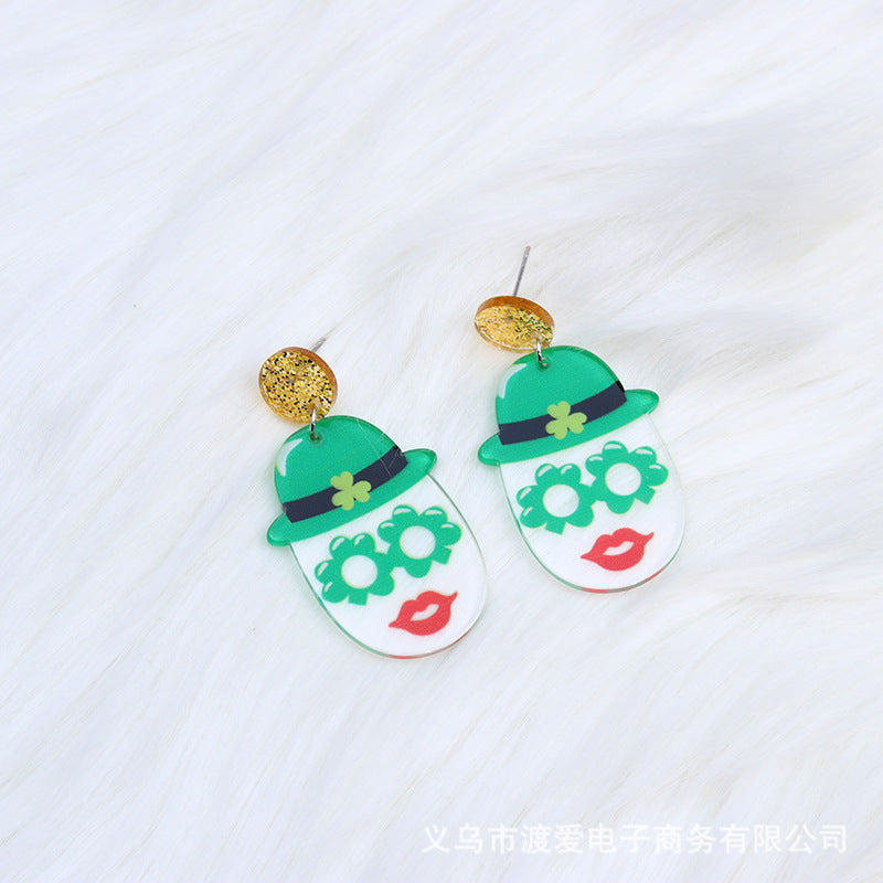 Acrylic Clover Hat Butterfly Earrings MIC-DuAi006