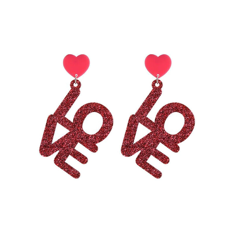 Acrylic pink sequin love letter earrings (Minimo de Compra 2) MIC-QingM019