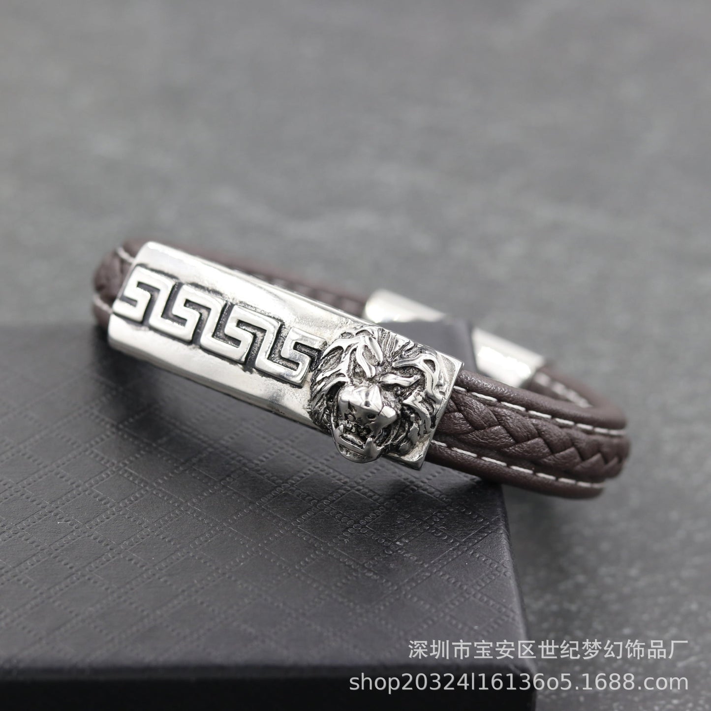 Bracelet Stainless Steel Rock Lion Braided Leather Cord SJMH005