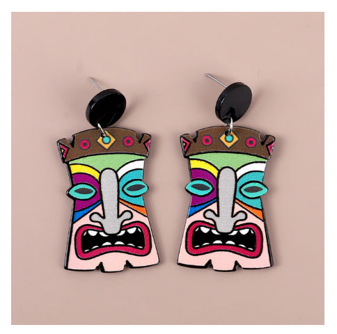 Acrylic Abstract Face Mask Earrings MIC-ChouD025