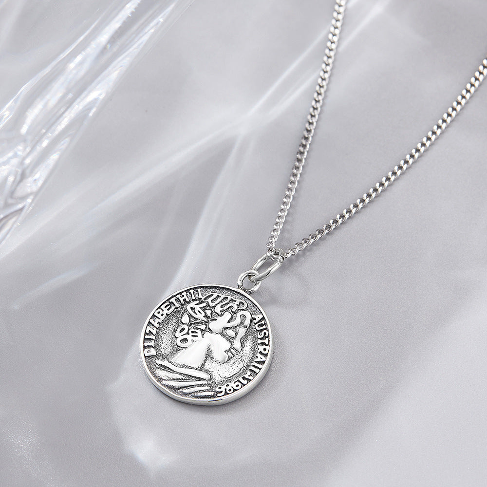 S925 Silver Portrait Round Plate Necklace MIC-DeL004