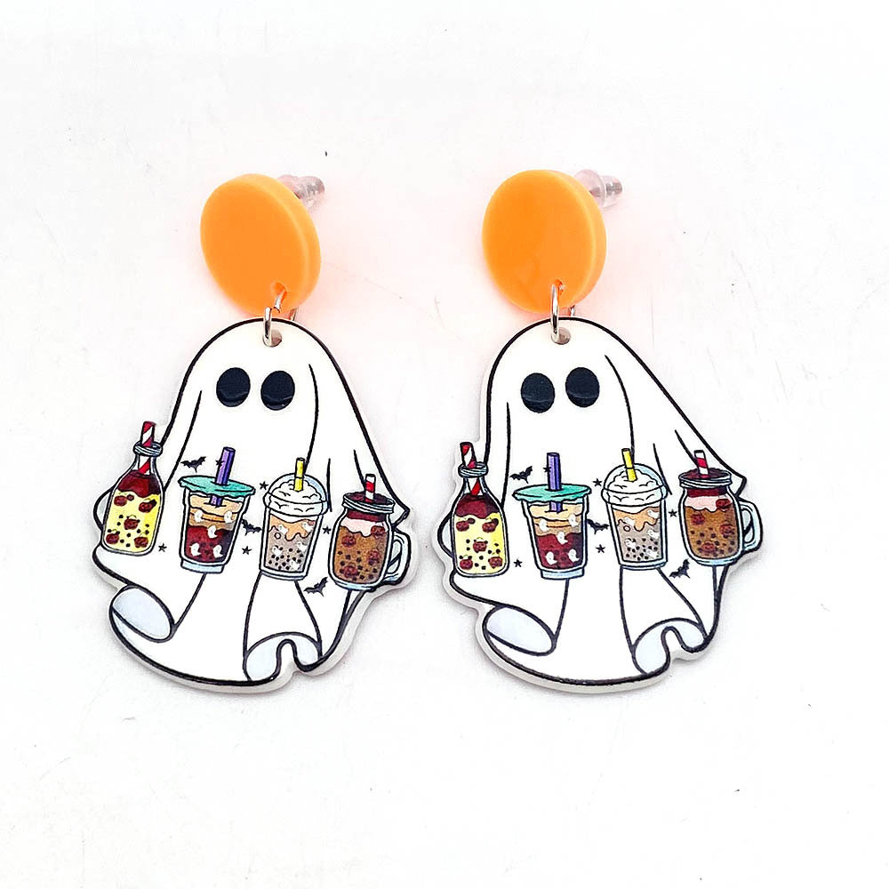 Acrylic Halloween Ghost Pumpkin Earrings (Minimo de Compra 2) MIC-ChenY023