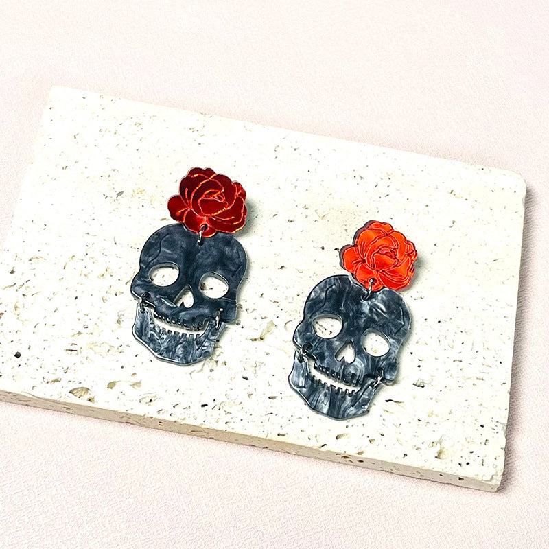 Acrylic Skull Rose Earrings MYA-ChiC027