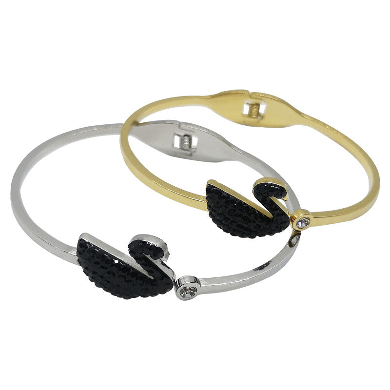 Bracelet Black Swan Spring Opening Stainless Steel QianH005