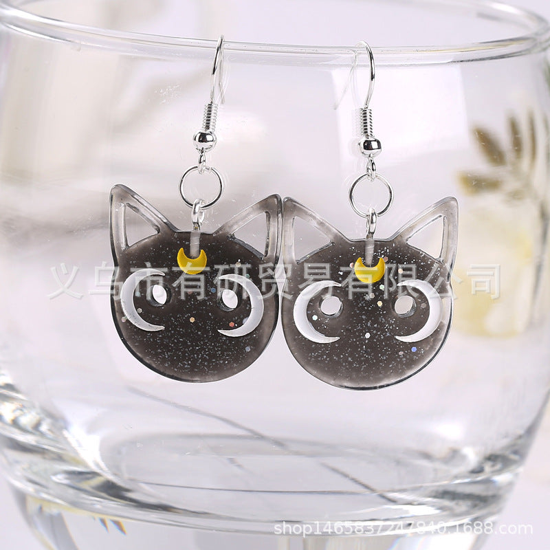 Resin cartoon water ice moon cat earrings (Minimo de Compra 2) MIC-YouY021