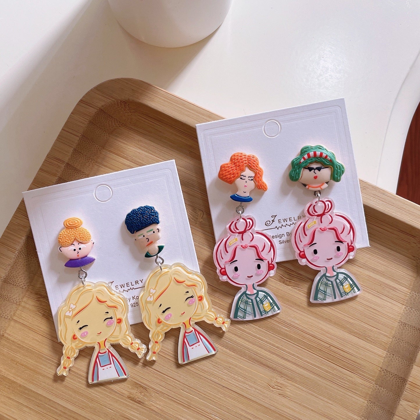 925 silver needle acrylic cartoon girl cute earrings   MIC-YiJ002